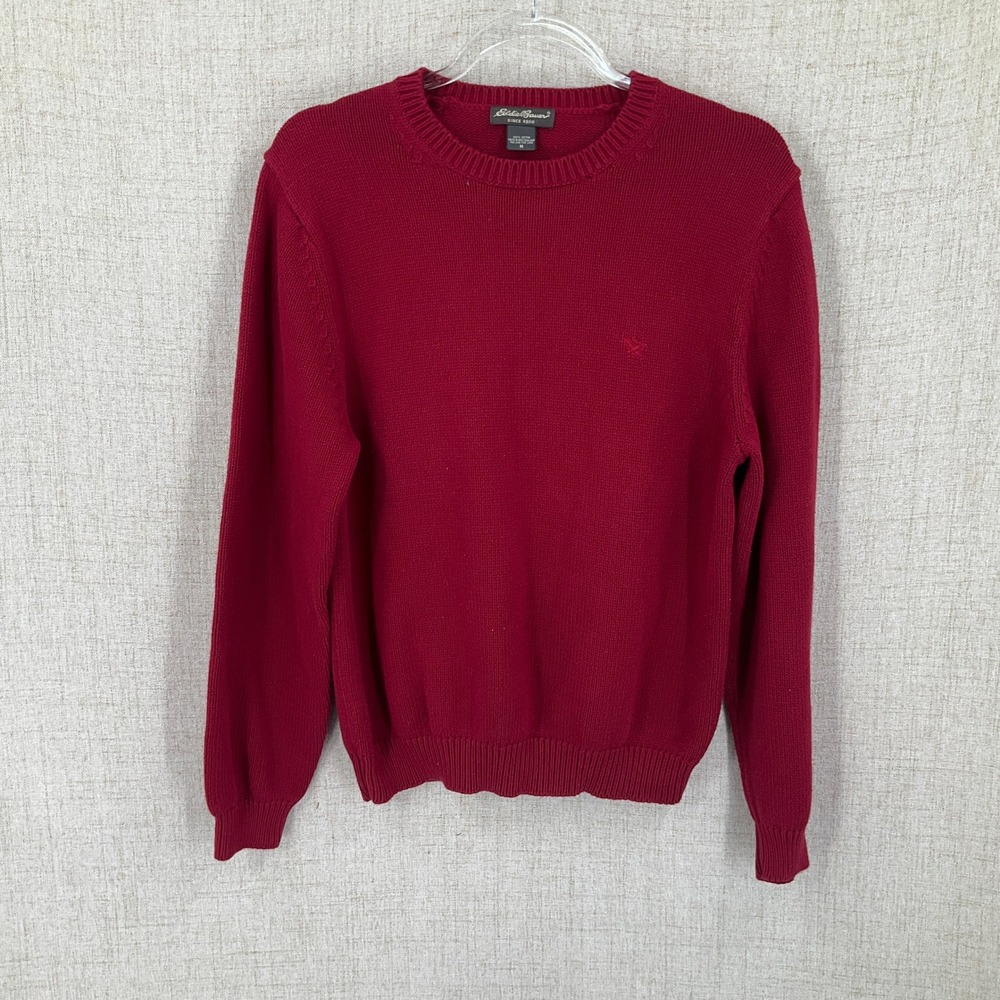 Eddie Bauer Sweater Mens M Red Cotton Shaker Knit Crewneck Pullover Classic‎